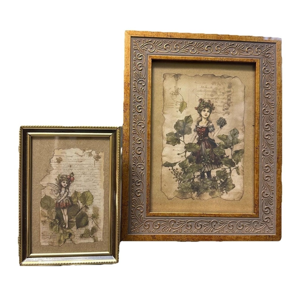 Vintage Fairy & Victorian Girl Framed Art Prints Set of 2 Ornate Gold Frames